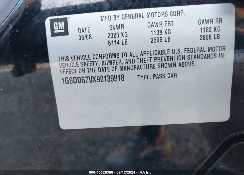 2009 CADILLAC STS V6 VIN: 1G6DD67VX90139918