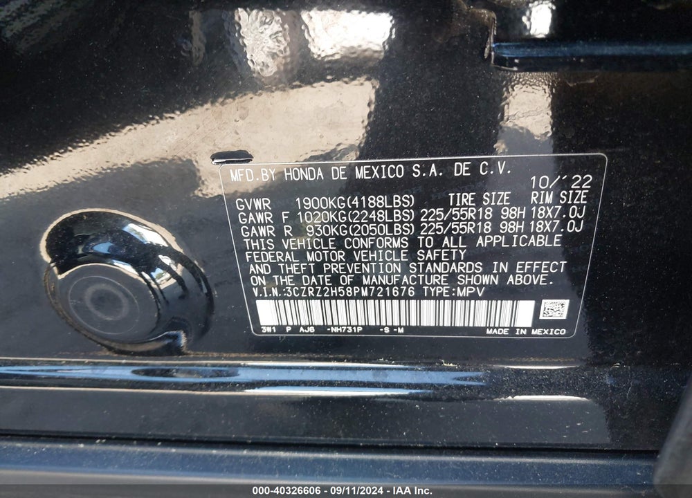 2023 HONDA HR-V AWD SPORT VIN: 3CZRZ2H58PM721676