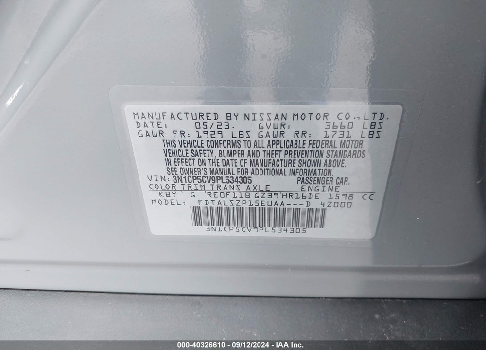 2023 NISSAN KICKS SV XTRONIC CVT VIN: 3N1CP5CV9PL534305