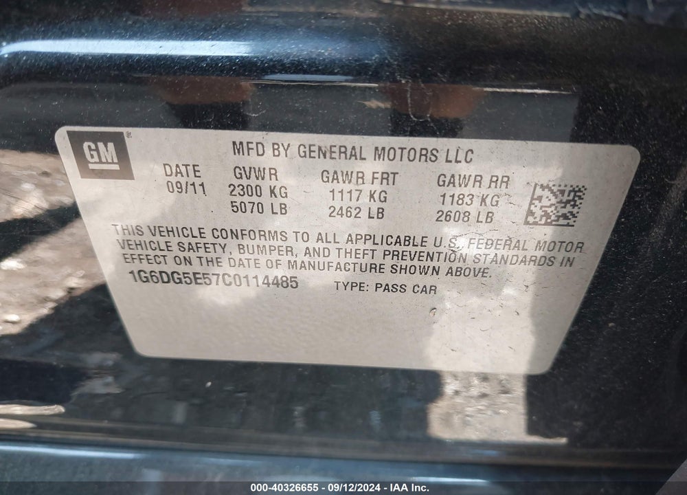 2012 CADILLAC CTS LUXURY VIN: 1G6DG5E57C0114485