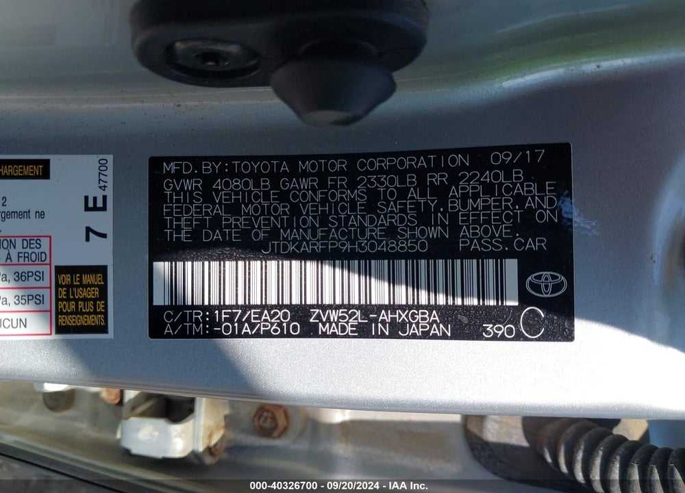 2017 TOYOTA PRIUS PRIME ADVANCED VIN: JTDKARFP9H3048850