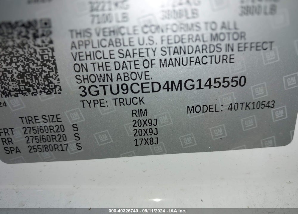 2021 GMC SIERRA 1500 4WD SHORT BOX ELEVATION VIN: 3GTU9CED4MG145550