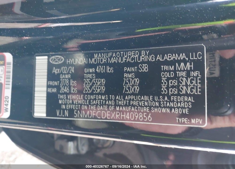 2024 HYUNDAI TUCSON SEL VIN: 5NMJFCDEXRH409856
