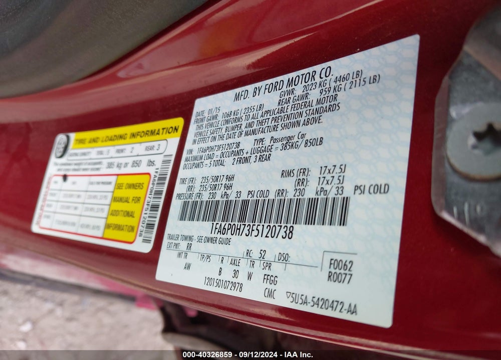 2015 FORD FUSION VIN: 1FA6P0H73F5120738