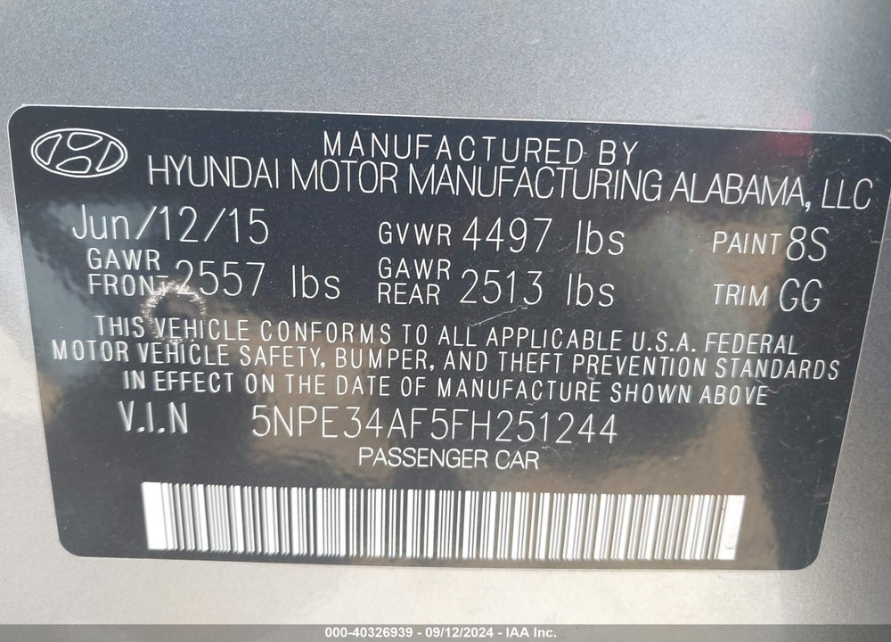 2015 HYUNDAI SONATA SPORT VIN: 5NPE34AF5FH251244