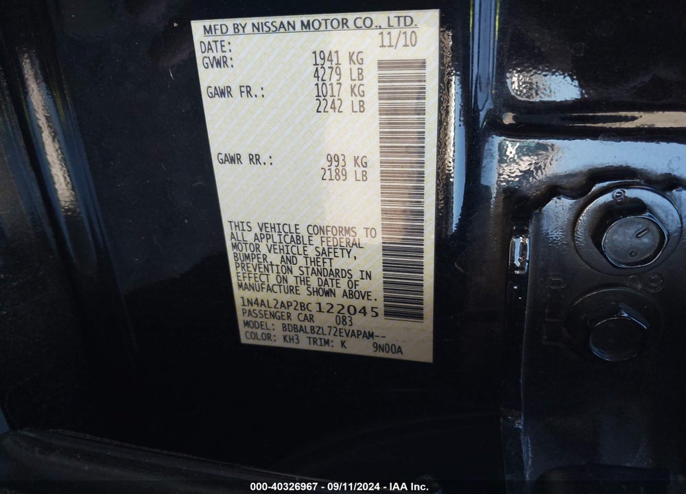 2011 NISSAN ALTIMA 2.5 S VIN: 1N4AL2AP2BC122045