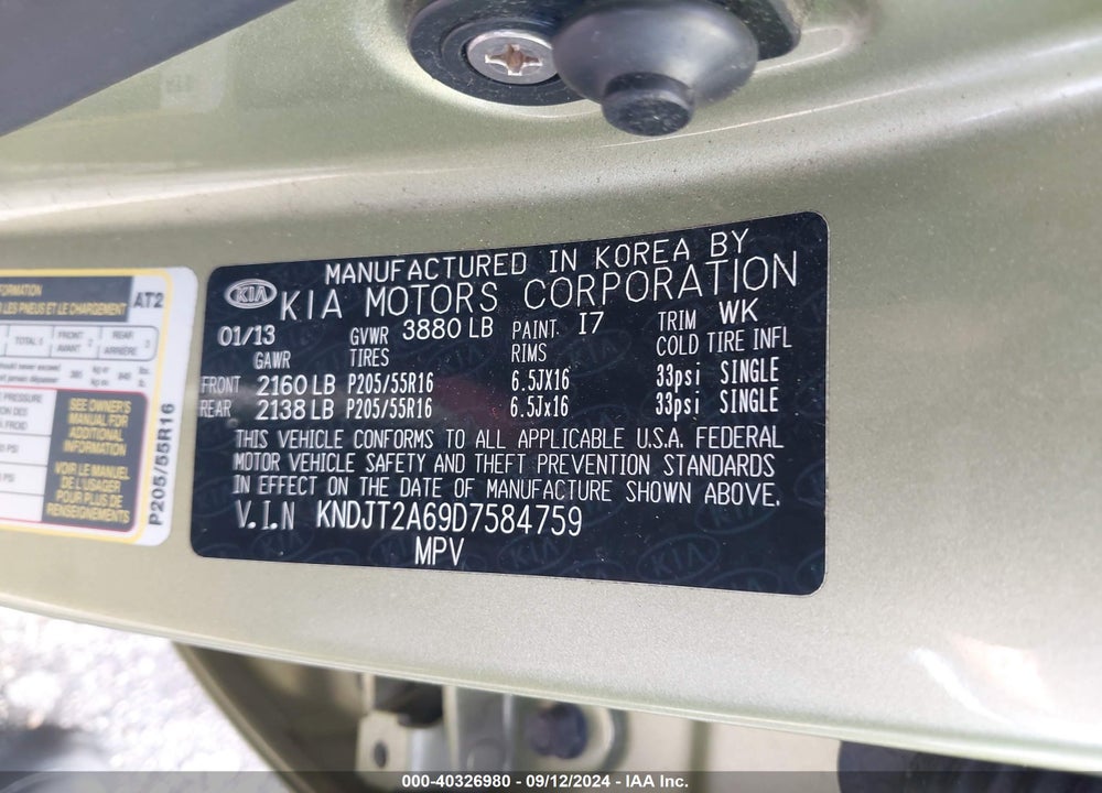 2013 KIA SOUL VIN: KNDJT2A69D7584759