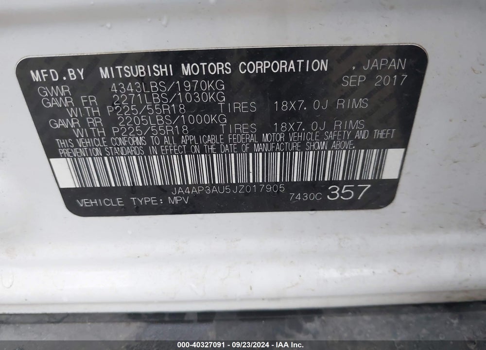 2018 MITSUBISHI OUTLANDER SPORT 2.0 ES VIN: JA4AP3AU5JZ017905