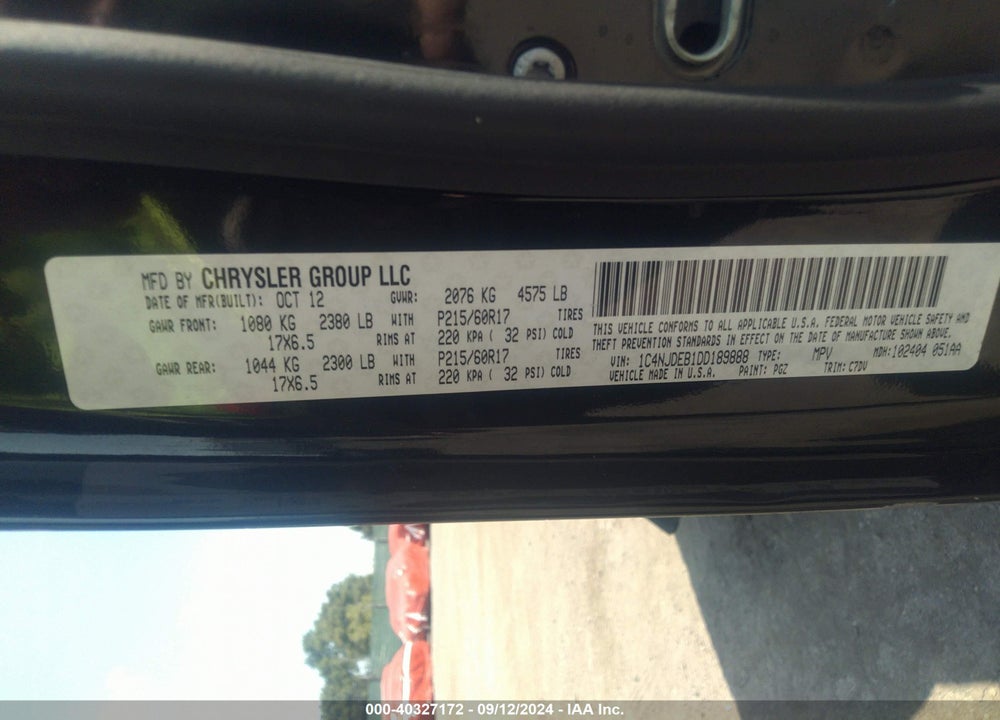 2013 JEEP COMPASS LATITUDE VIN: 1C4NJDEB1DD189888