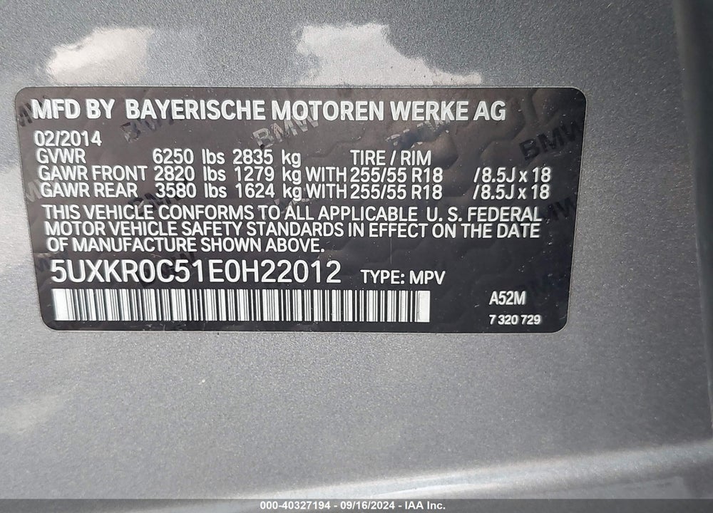 2014 BMW X5 XDRIVE35I VIN: 5UXKR0C51E0H22012
