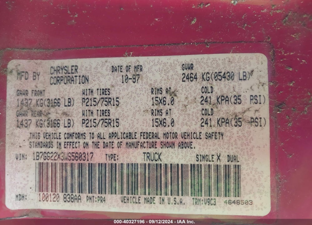 1998 DODGE DAKOTA SLT/SPORT VIN: 1B7GG22X3WS560317