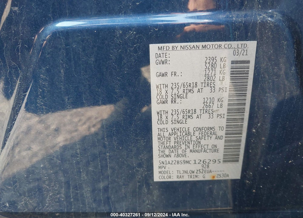 2021 NISSAN MURANO SV INTELLIGENT AWD VIN: 5N1AZ2BS9MC126295