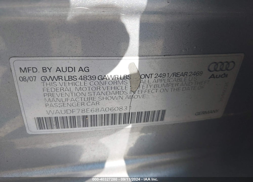 2008 AUDI A4 2.0T/2.0T SPECIAL EDITION VIN: WAUDF78E68A060831