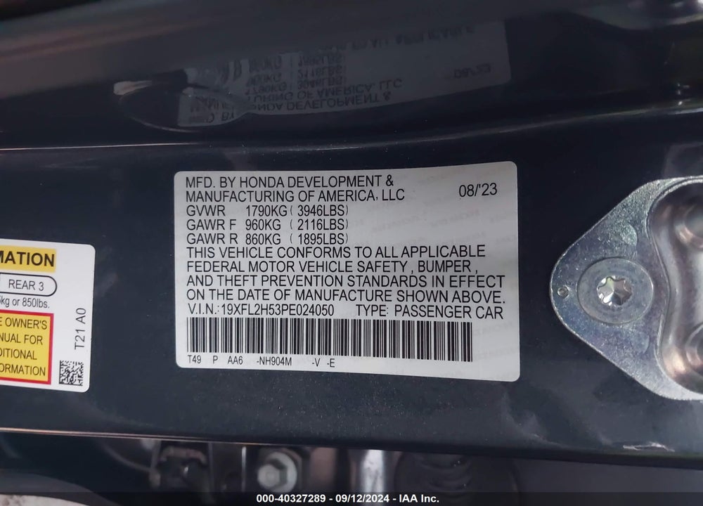 2023 HONDA CIVIC LX VIN: 19XFL2H53PE024050