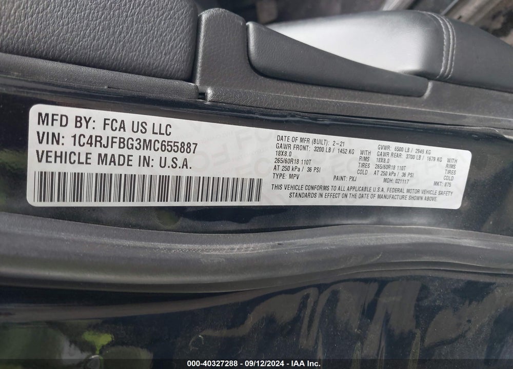 2021 JEEP GRAND CHEROKEE LIMITED 4X4 VIN: 1C4RJFBG3MC655887