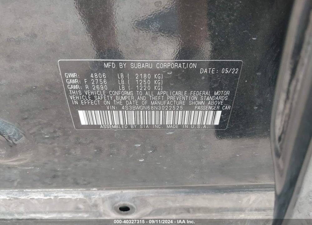 2022 SUBARU LEGACY LIMITED XT VIN: 4S3BWGN68N3022525