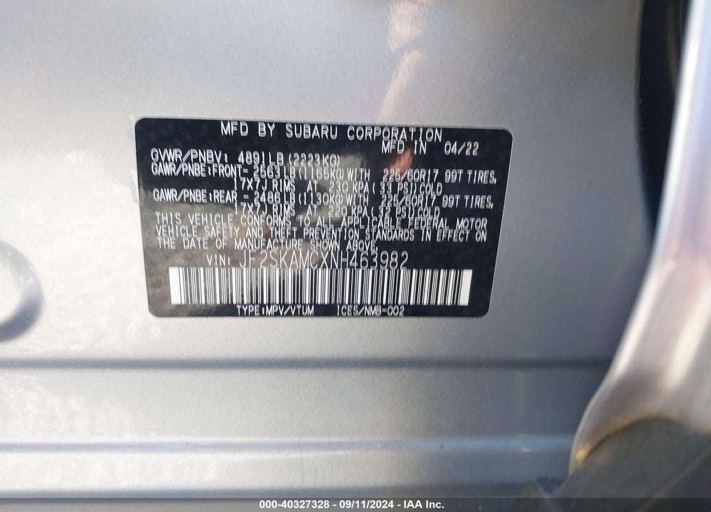 2022 SUBARU FORESTER WILDERNESS VIN: JF2SKAMCXNH463982