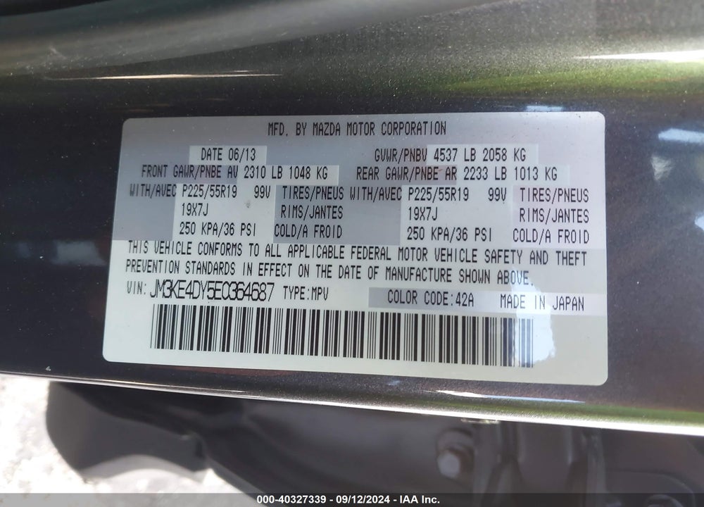 2014 MAZDA CX-5 GRAND TOURING VIN: JM3KE4DY5E0364687