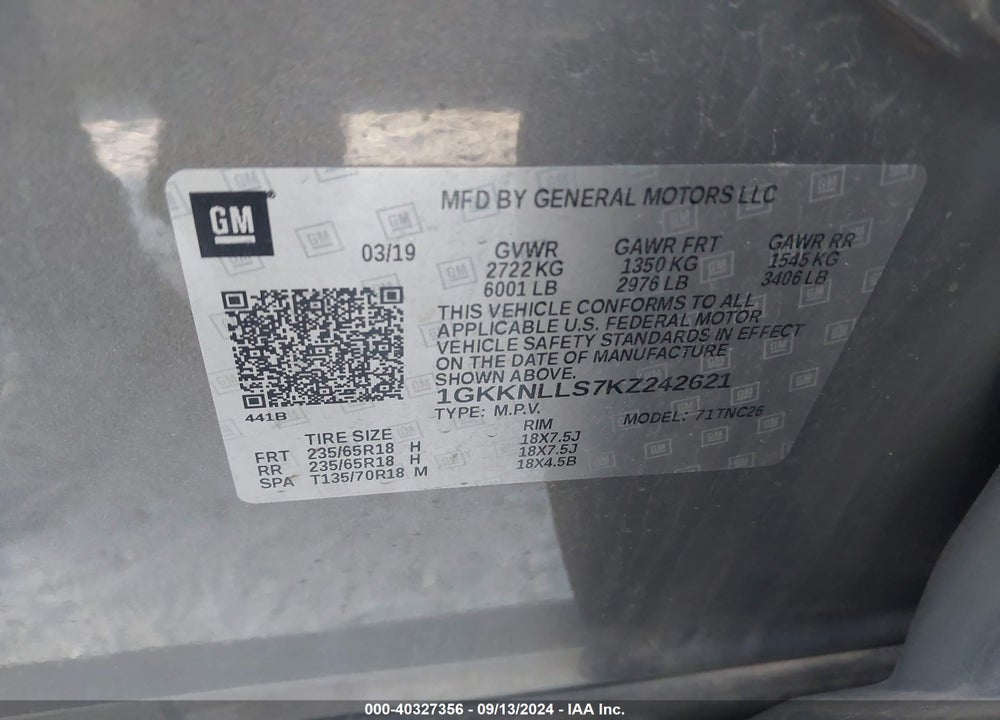 2019 GMC ACADIA SLE-2 VIN: 1GKKNLLS7KZ242621