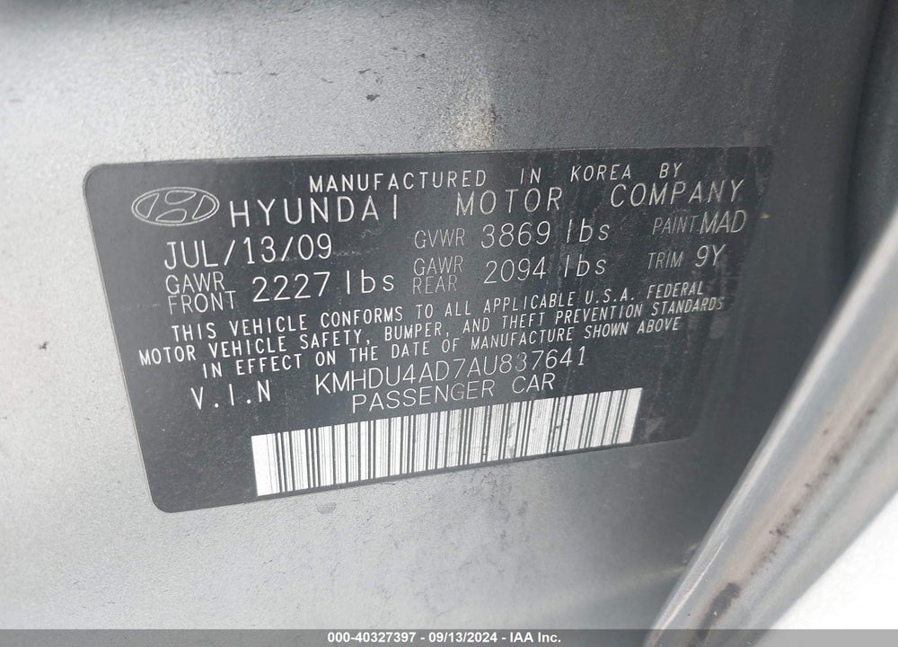 2010 HYUNDAI ELANTRA BLUE VIN: KMHDU4AD7AU837641