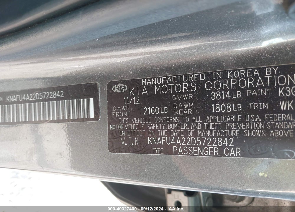 2013 KIA FORTE EX VIN: KNAFU4A22D5722842
