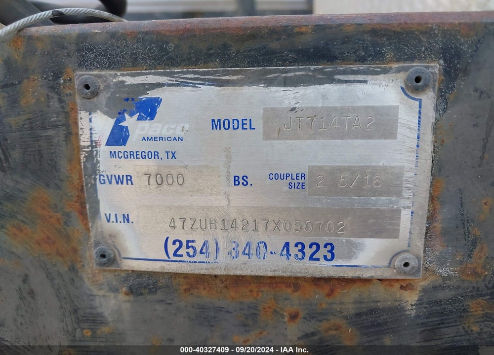2007 PACE UTILITY VIN: 47ZUB14217X050702