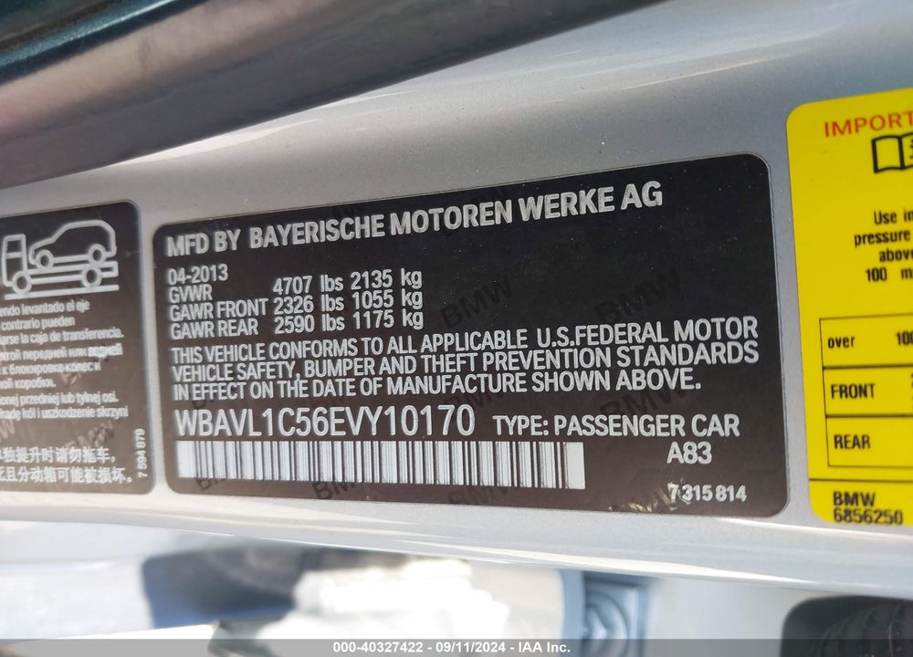 2014 BMW X1 XDRIVE28I VIN: WBAVL1C56EVY10170