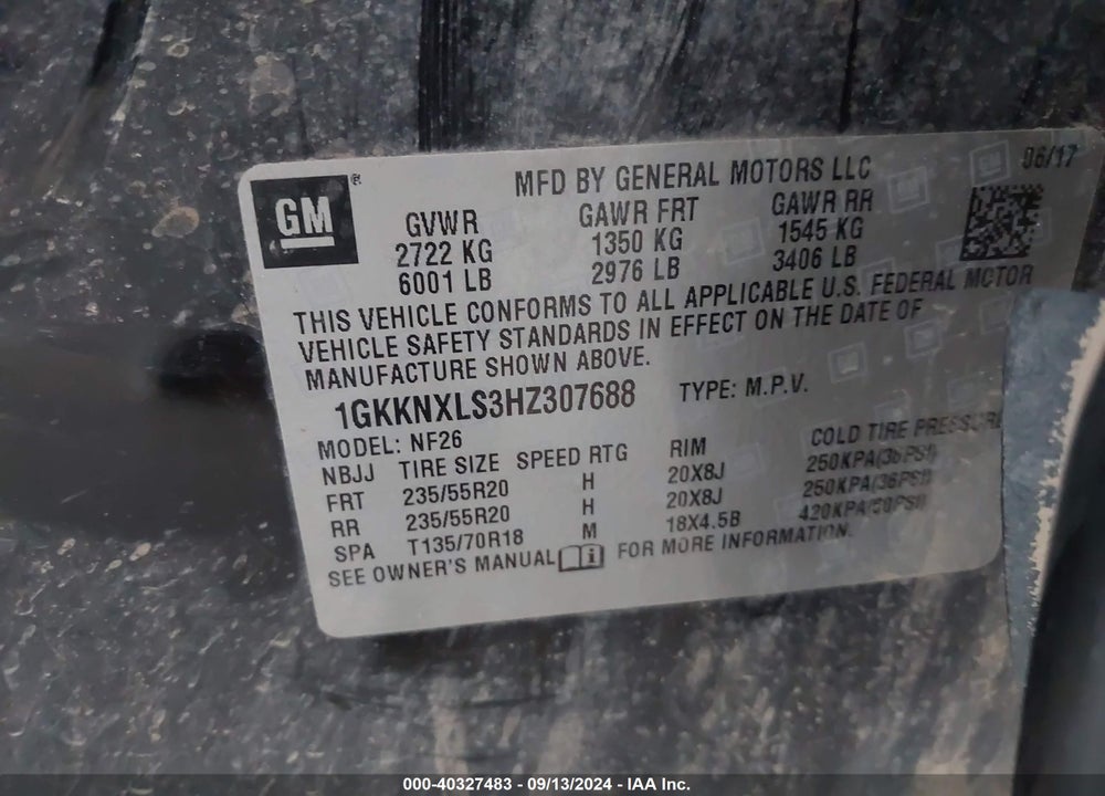 2017 GMC ACADIA DENALI VIN: 1GKKNXLS3HZ307688