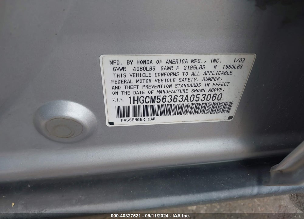2003 HONDA ACCORD 2.4 LX VIN: 1HGCM56363A053060