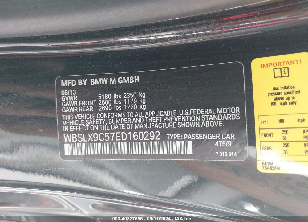 2014 BMW M6 VIN: WBSLX9C57ED160292