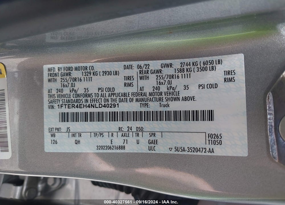 2022 FORD RANGER XL VIN: 1FTER4EH4NLD40291