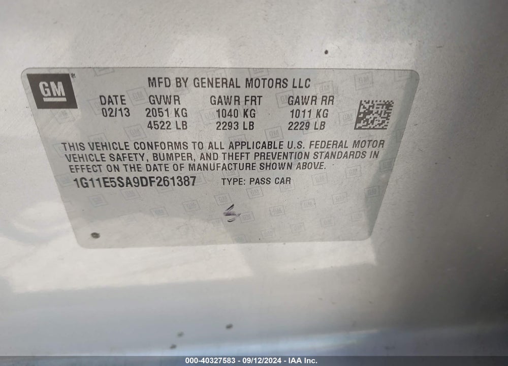 2013 CHEVROLET MALIBU 2LT VIN: 1G11E5SA9DF261387