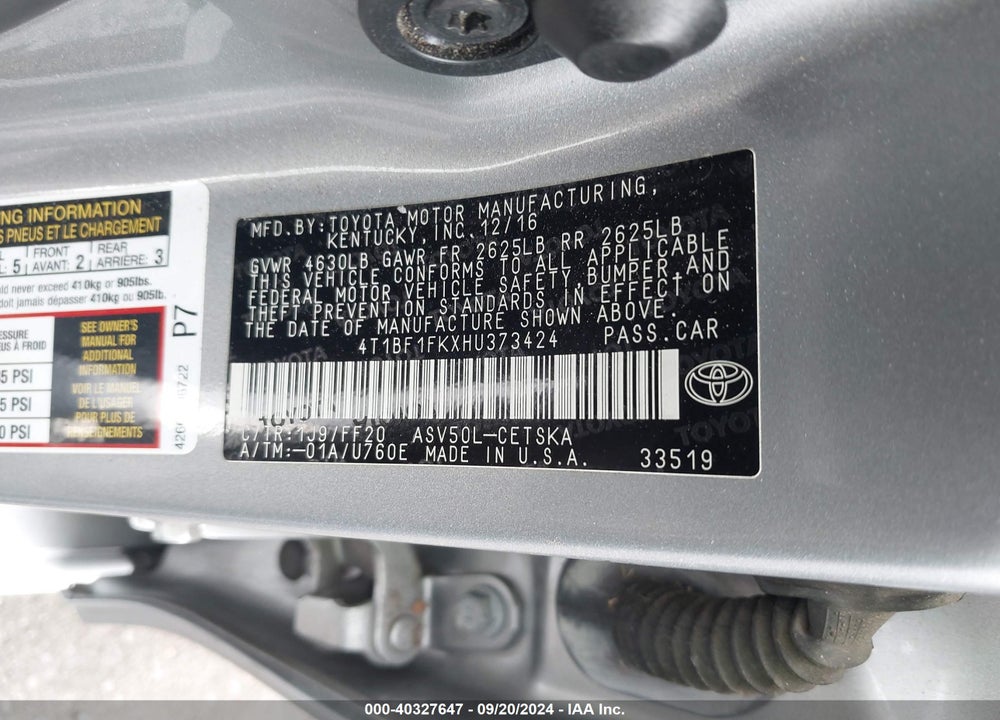 2017 TOYOTA CAMRY SE VIN: 4T1BF1FKXHU373424