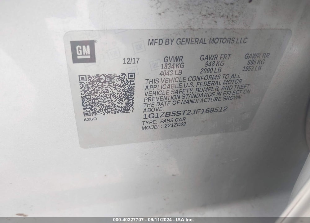 2018 CHEVROLET MALIBU 1LS VIN: 1G1ZB5ST2JF168512