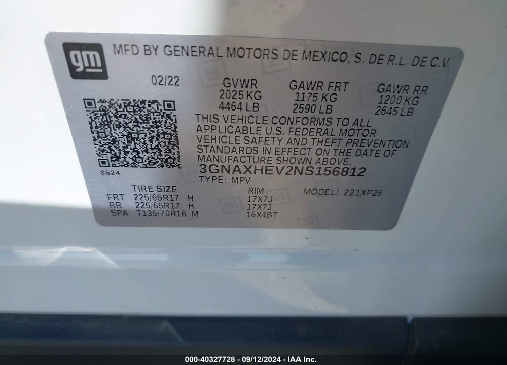 2022 CHEVROLET EQUINOX FWD LS VIN: 3GNAXHEV2NS156812