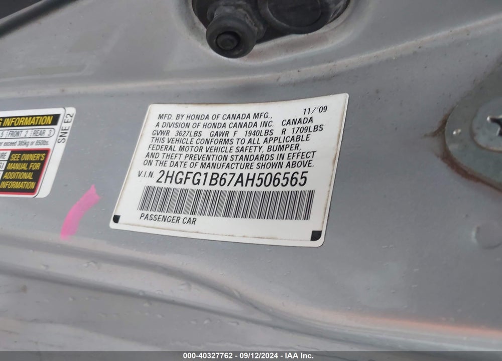 2010 HONDA CIVIC LX VIN: 2HGFG1B67AH506565