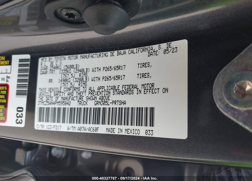 2023 TOYOTA TACOMA TRD SPORT VIN: 3TMCZ5AN4PM595842