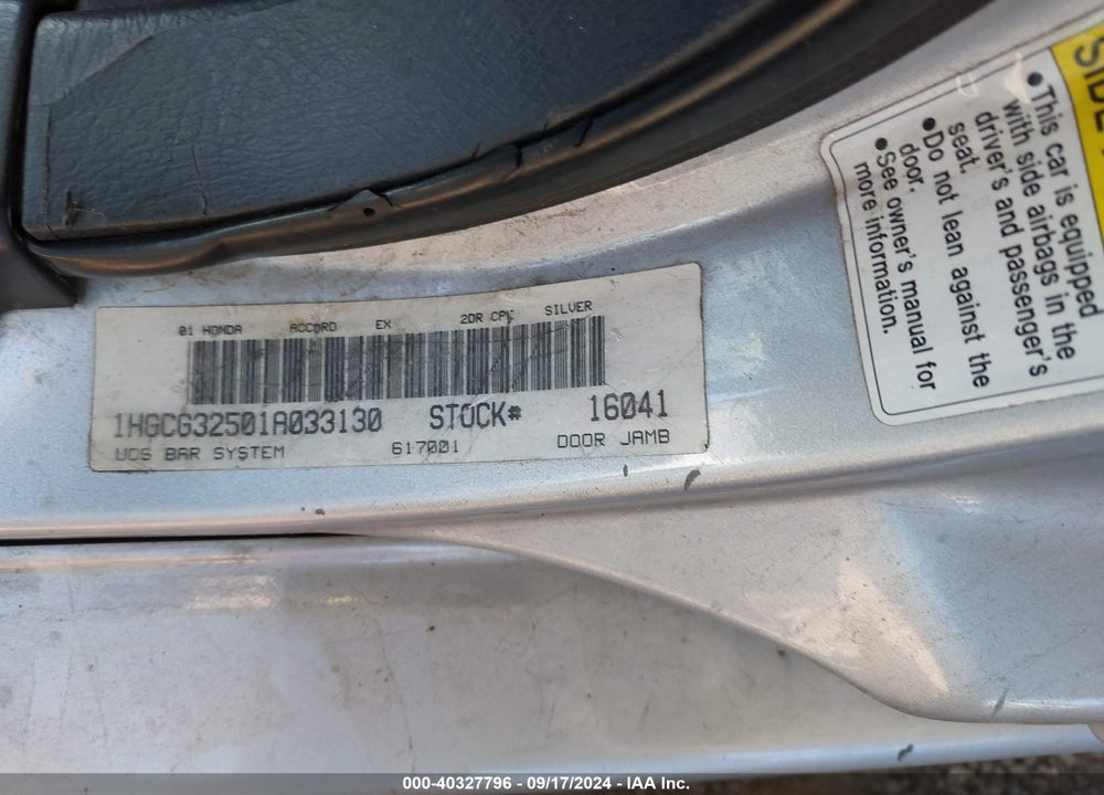 2001 HONDA ACCORD 2.3 EX VIN: 1HGCG32501A033130