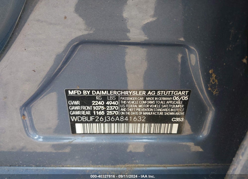 2006 MERCEDES-BENZ E 320 CDI VIN: WDBUF26J36A841632
