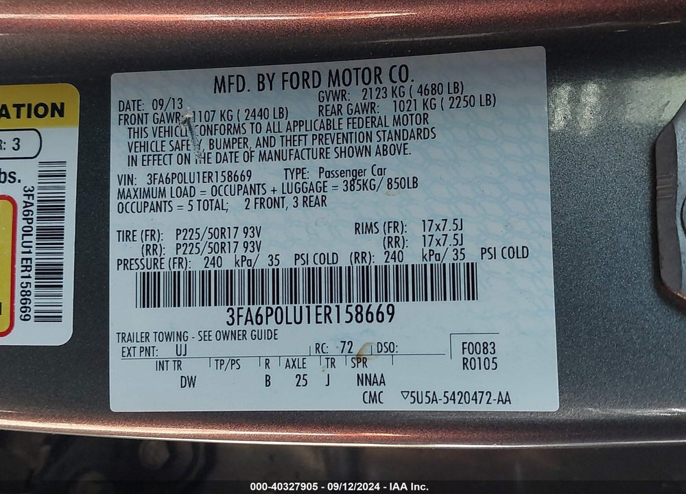 2014 FORD FUSION HYBRID SE VIN: 3FA6P0LU1ER158669