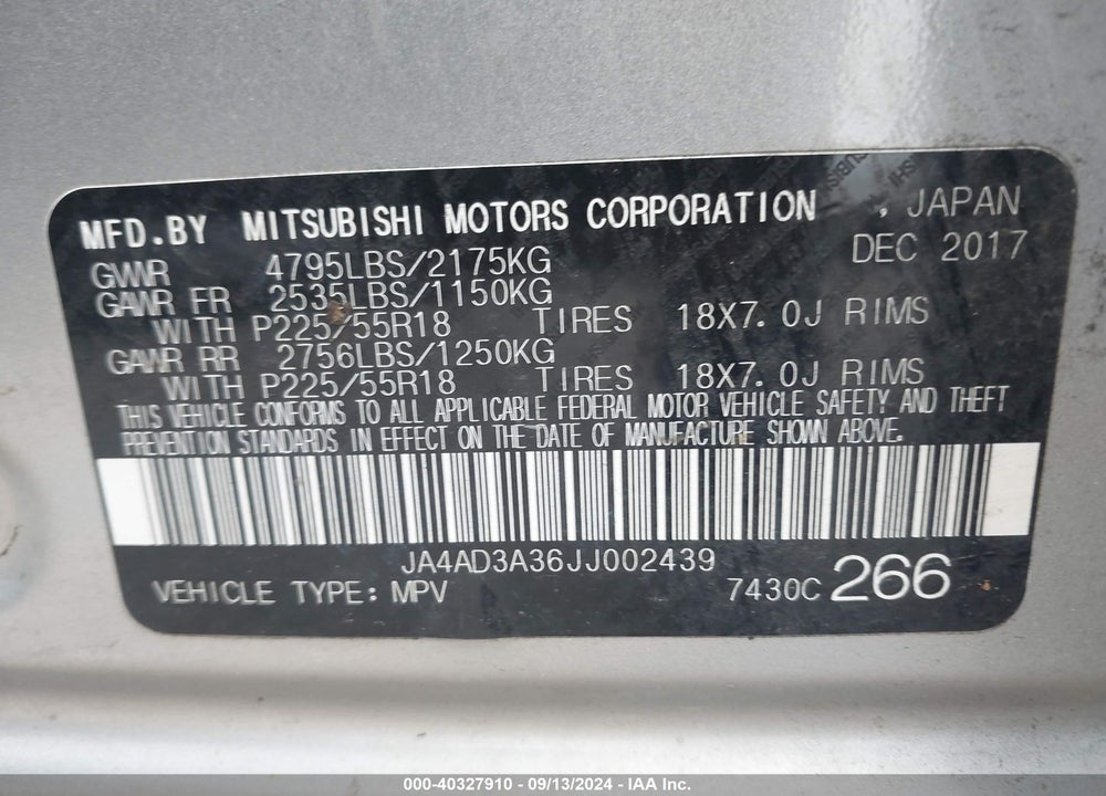 2018 MITSUBISHI OUTLANDER SE VIN: JA4AD3A36JJ002439
