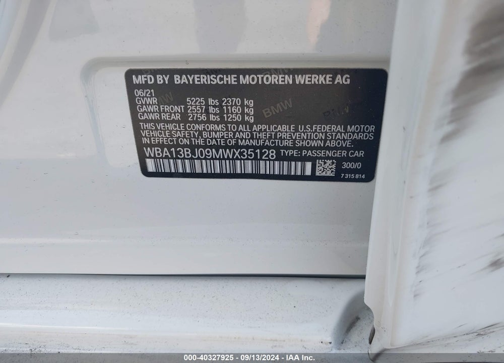2021 BMW 530I XDRIVE VIN: WBA13BJ09MWX35128