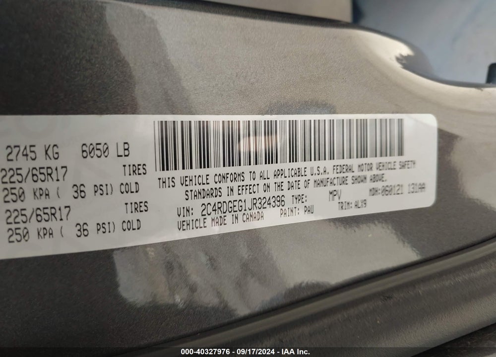 2018 DODGE GRAND CARAVAN GT VIN: 2C4RDGEG1JR324396