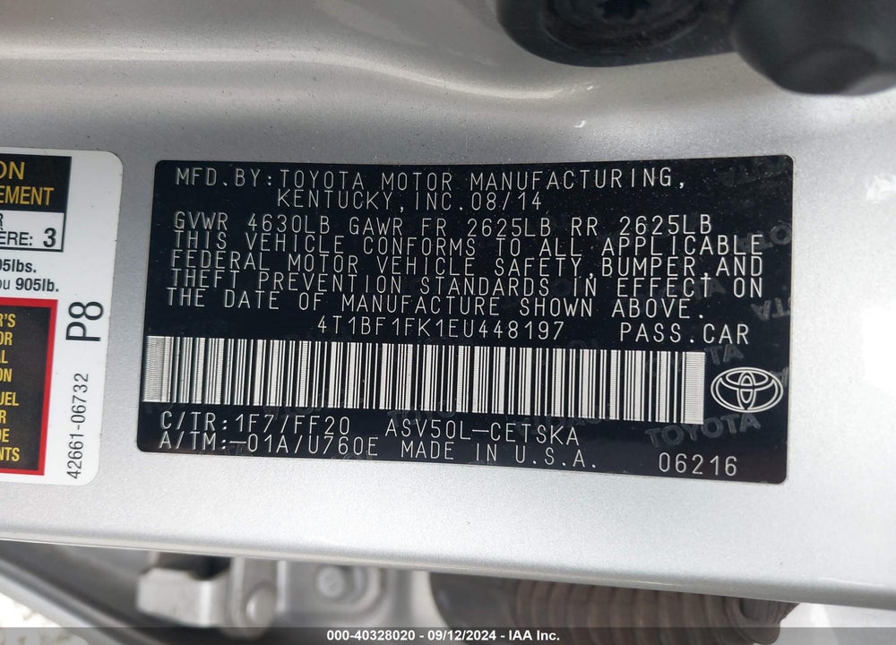 2014 TOYOTA CAMRY SE SPORT VIN: 4T1BF1FK1EU448197