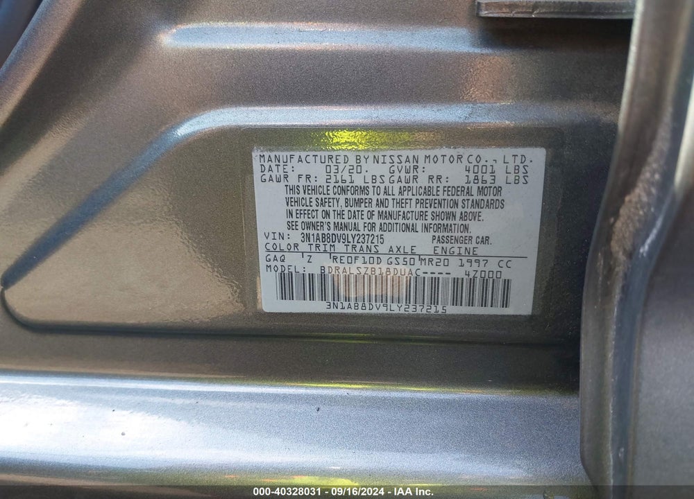 2020 NISSAN SENTRA SR XTRONIC CVT VIN: 3N1AB8DV9LY237215