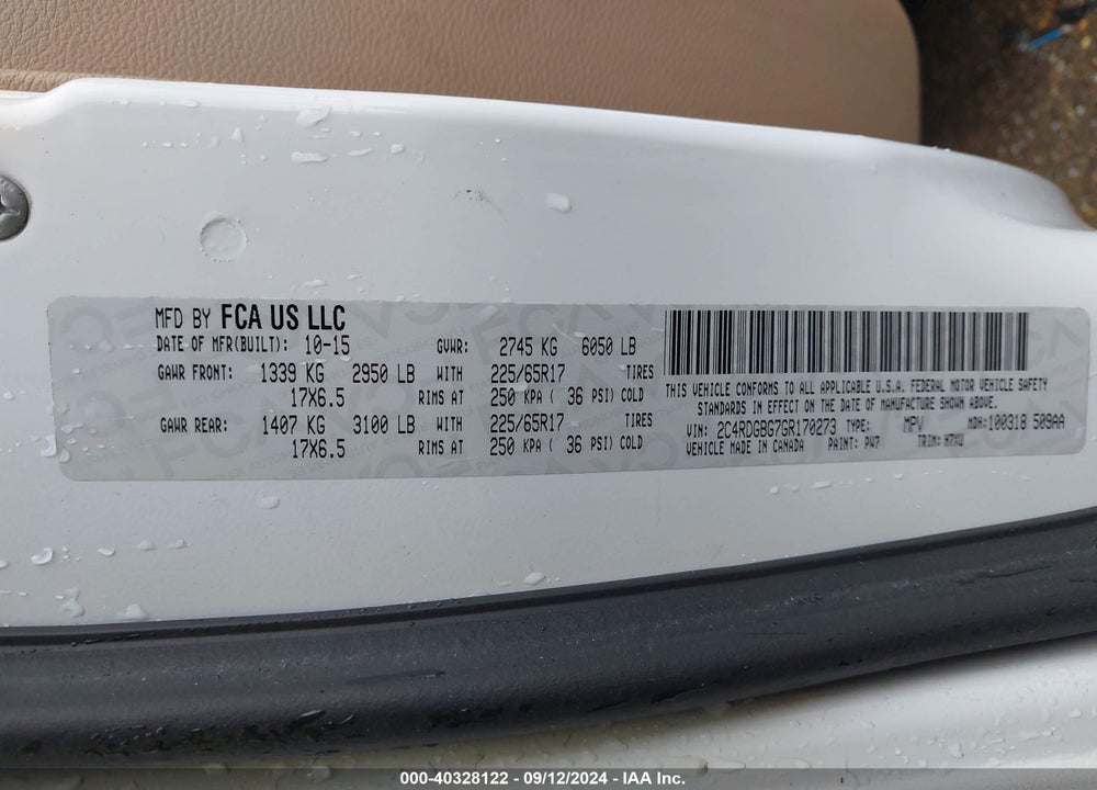 2016 DODGE GRAND CARAVAN SE VIN: 2C4RDGBG7GR170273