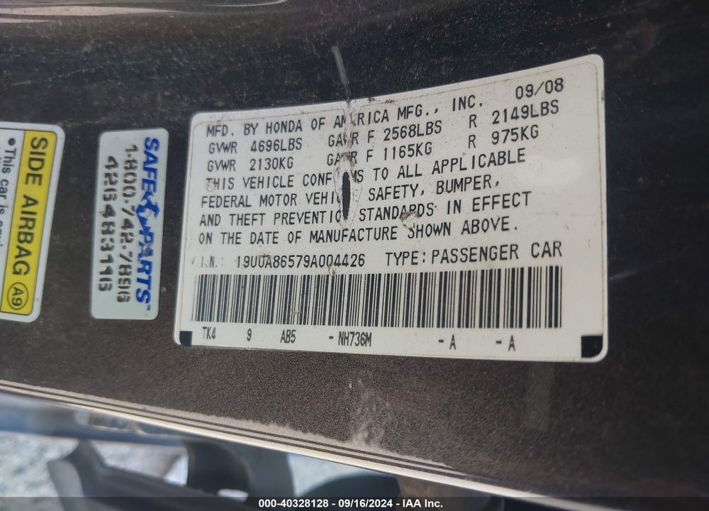 2009 ACURA TL 3.5 VIN: 19UUA86579A004426