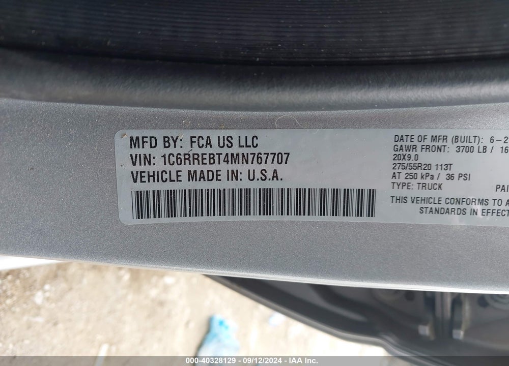2021 RAM 1500 LONE STAR QUAD CAB 4X2 6'4 BOX VIN: 1C6RREBT4MN767707