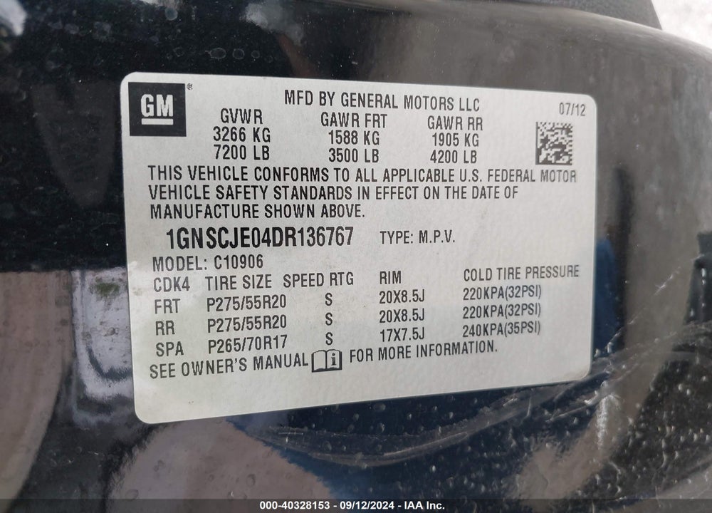 2013 CHEVROLET SUBURBAN 1500 LT VIN: 1GNSCJE04DR136767