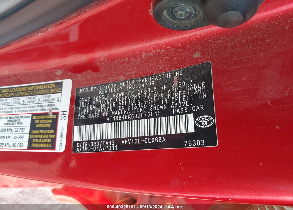 2009 TOYOTA CAMRY HYBRID VIN: 4T1BB46K69U075015